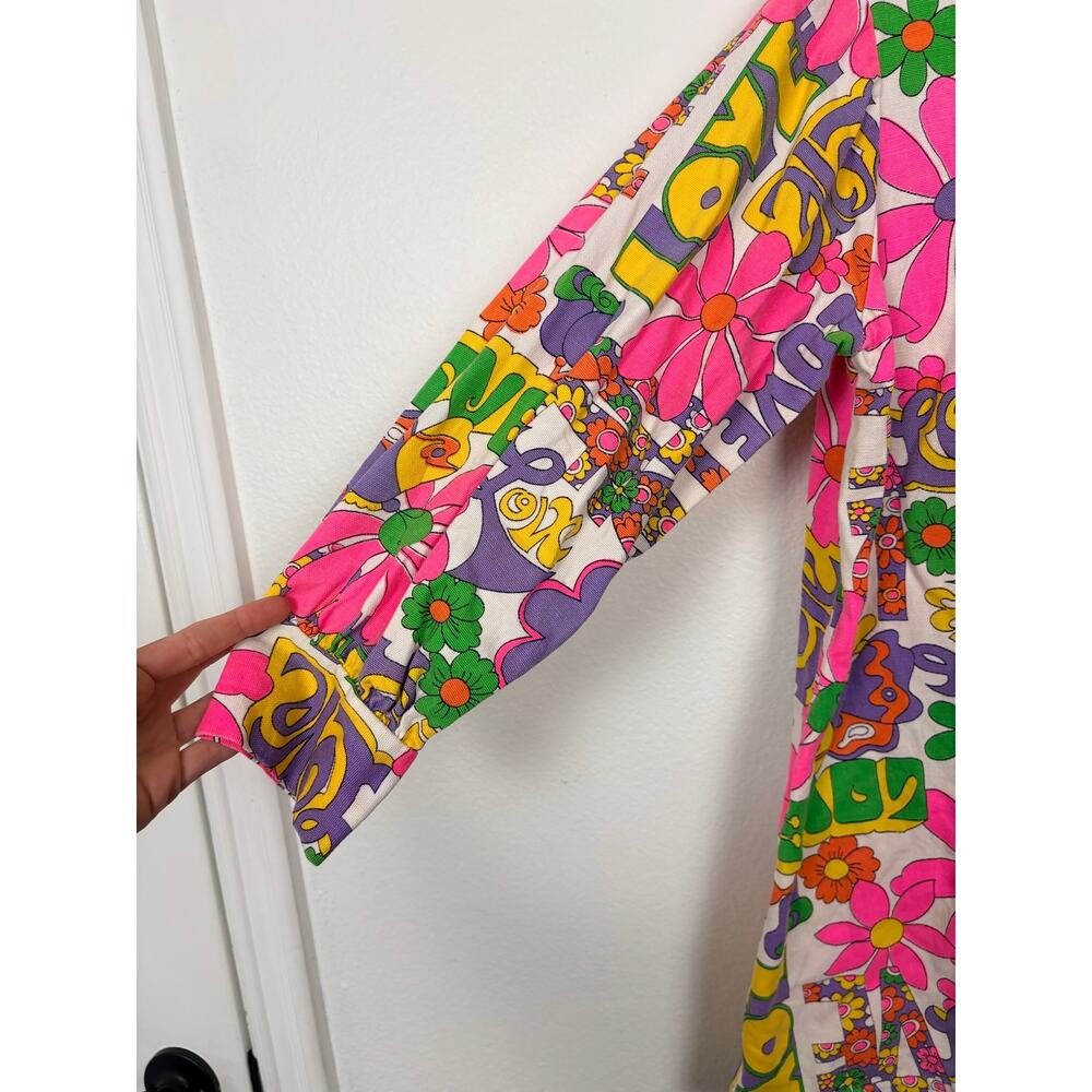70s Her Majesty RARE LOVE Psychedelic Flower Power Cotton Made in USA Jacket M - Picture 5 of 7